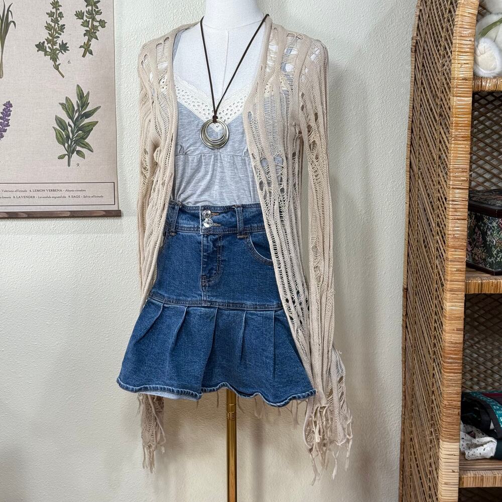 Y2k Open Knit Fringe Cardigan Sweater Fairy Grunge Gloomy Coquette Goblincore S - Picture 2 of 8